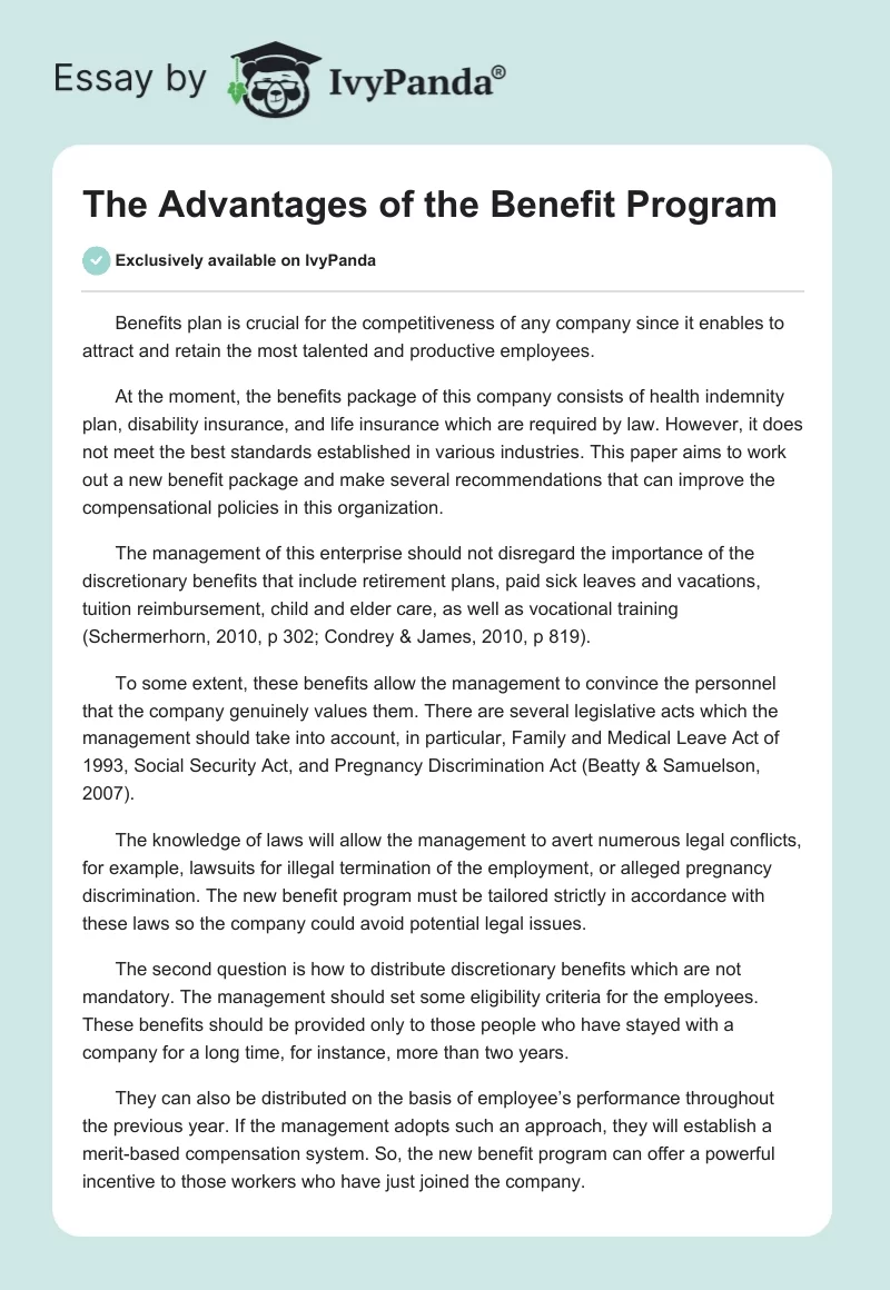 The Advantages of the Benefit Program. Page 1