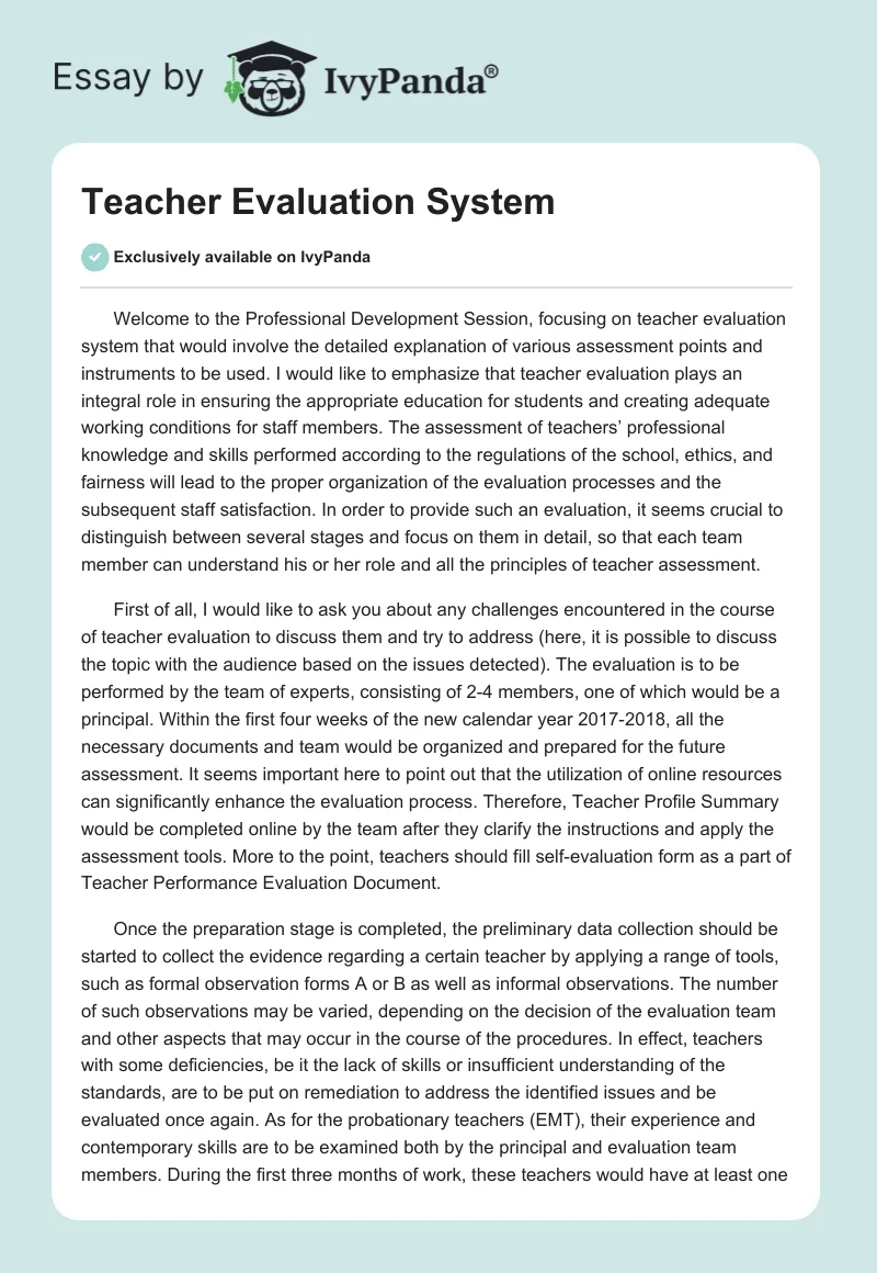 Teacher Evaluation System. Page 1