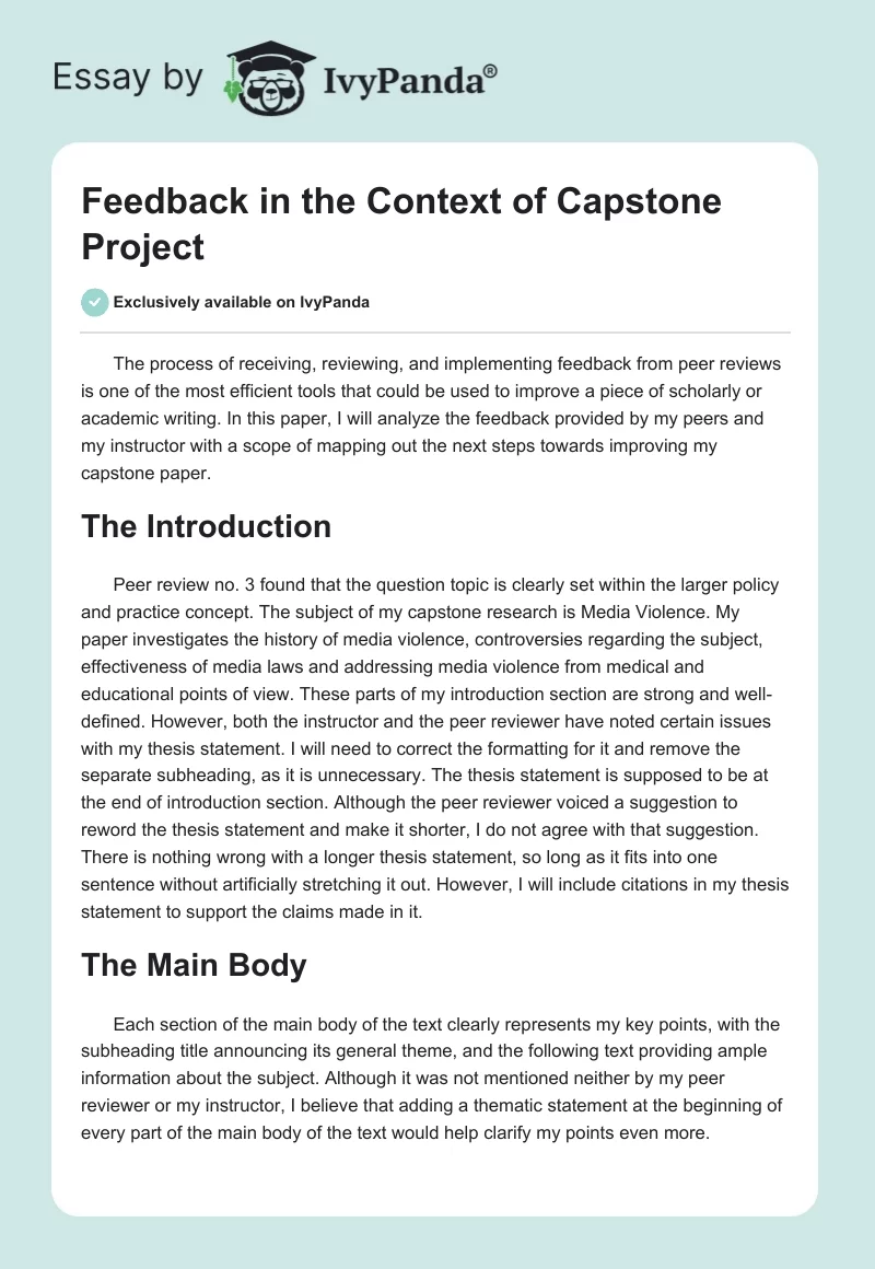 Feedback in the Context of Capstone Project. Page 1