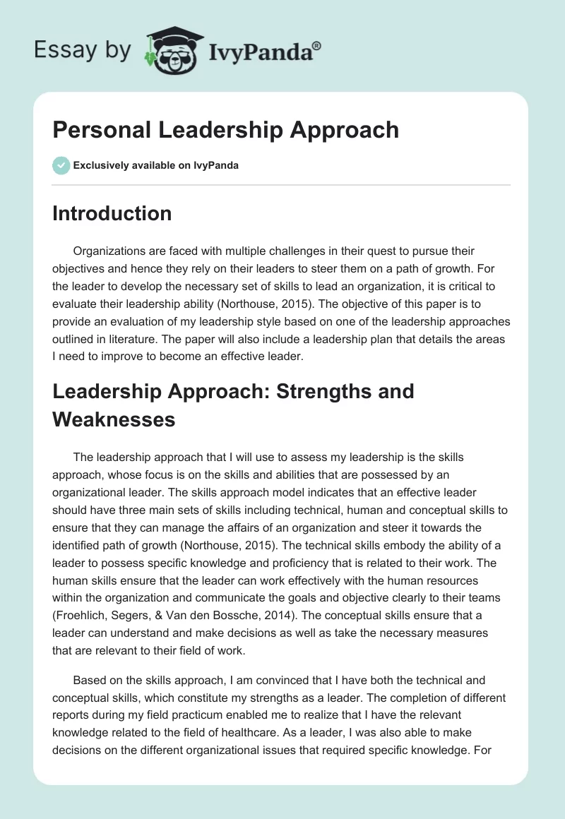 Personal Leadership Approach. Page 1
