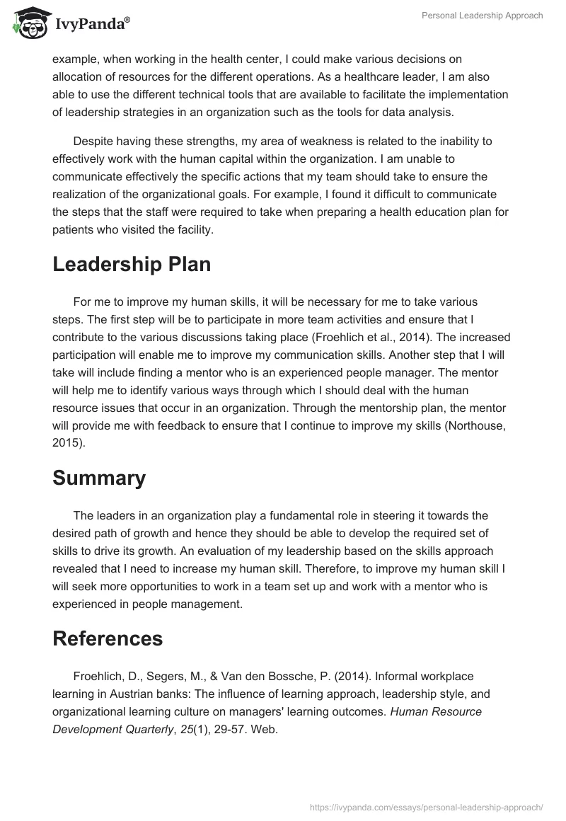 Personal Leadership Approach. Page 2