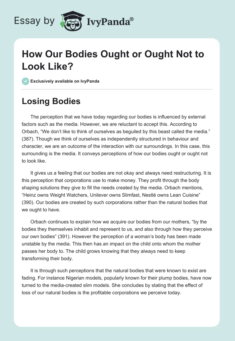 How Our Bodies Ought or Ought Not to Look Like?. Page 1