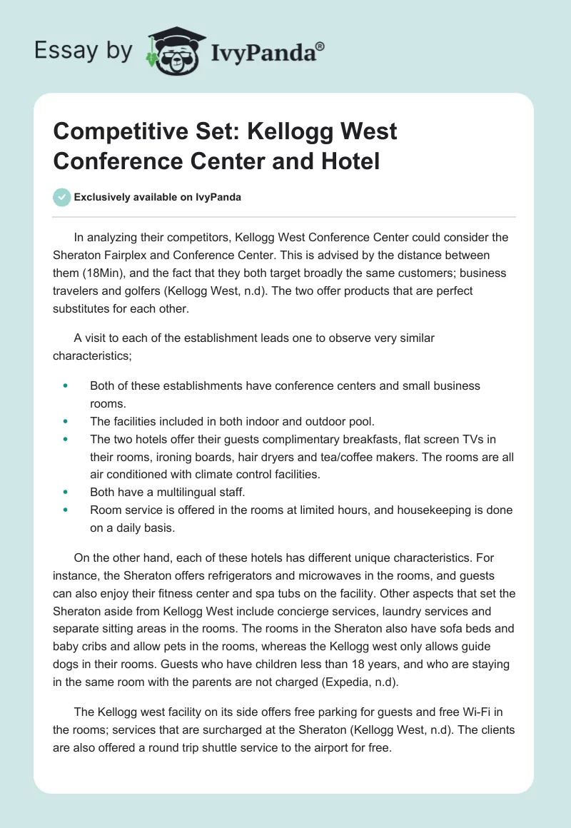 Competitive Set: Kellogg West Conference Center and Hotel. Page 1
