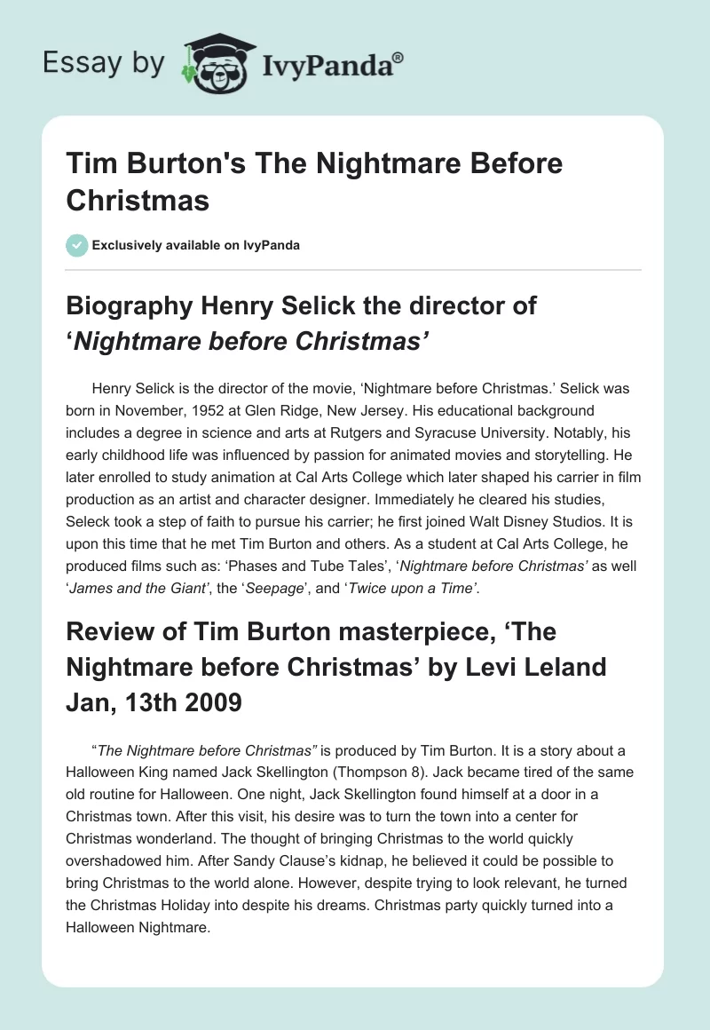 Tim Burton's "The Nightmare Before Christmas". Page 1