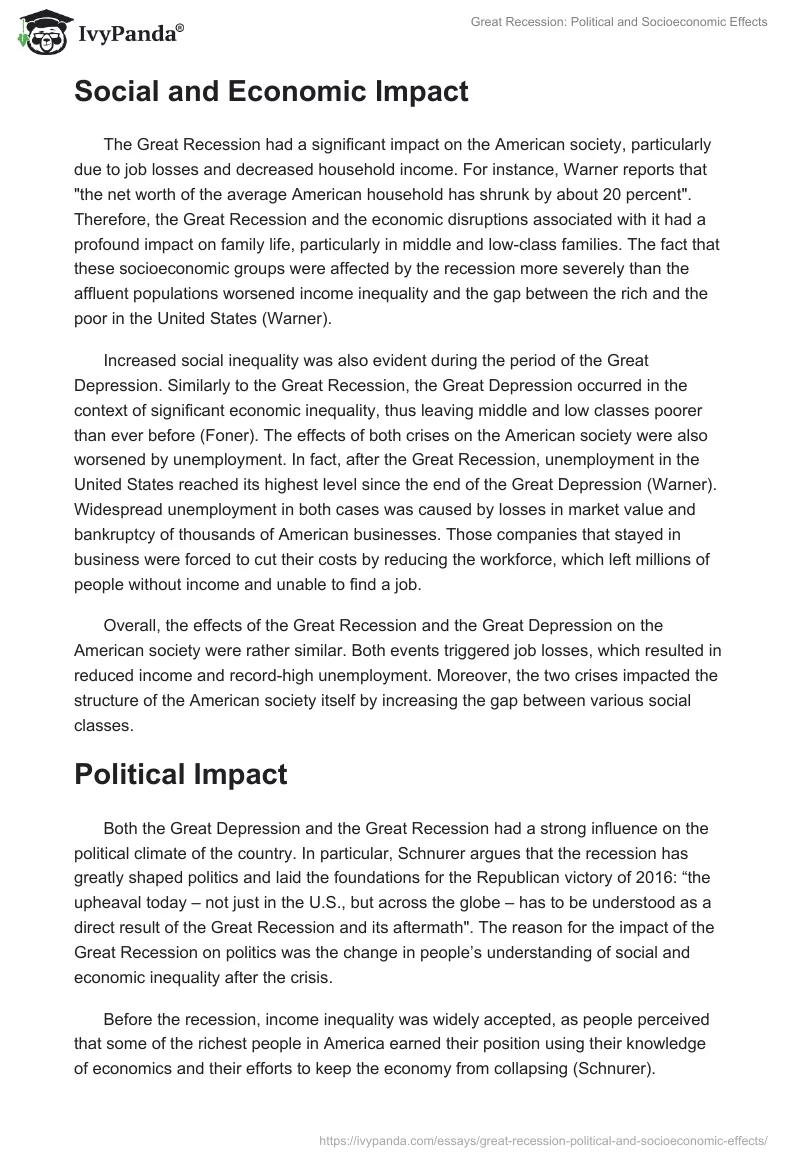 Great Recession: Political and Socioeconomic Effects. Page 2