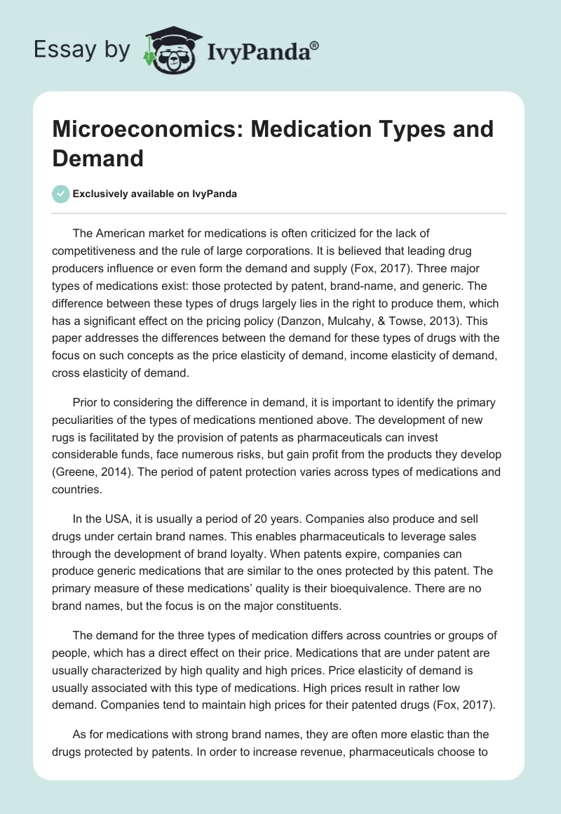 Microeconomics: Medication Types and Demand. Page 1