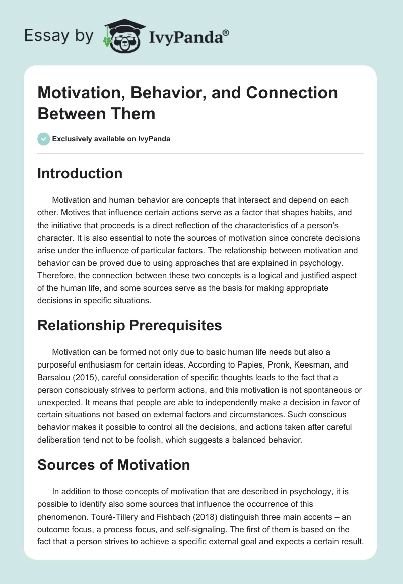 Motivation, Behavior, and Connection Between Them. Page 1