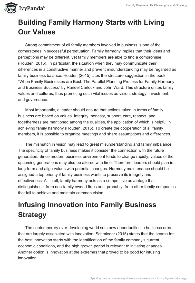 Family Business, Its Philosophy and Strategy. Page 2