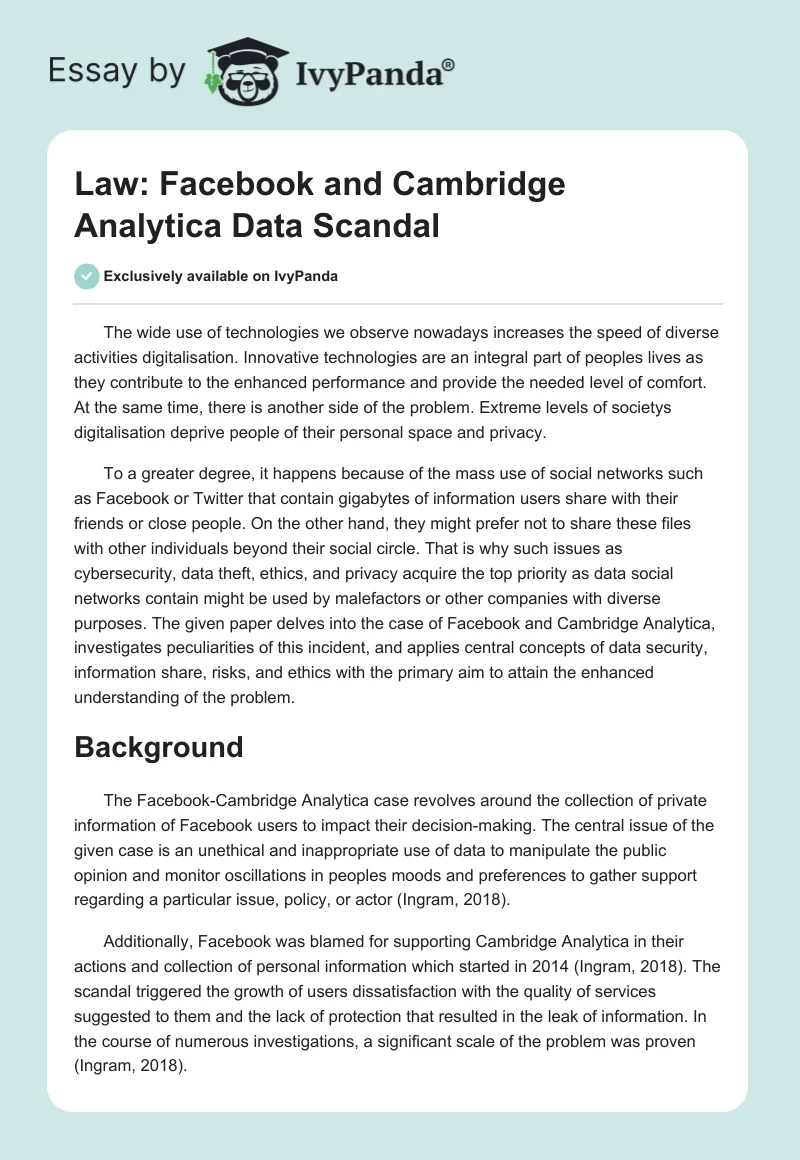 Law: Facebook and Cambridge Analytica Data Scandal. Page 1