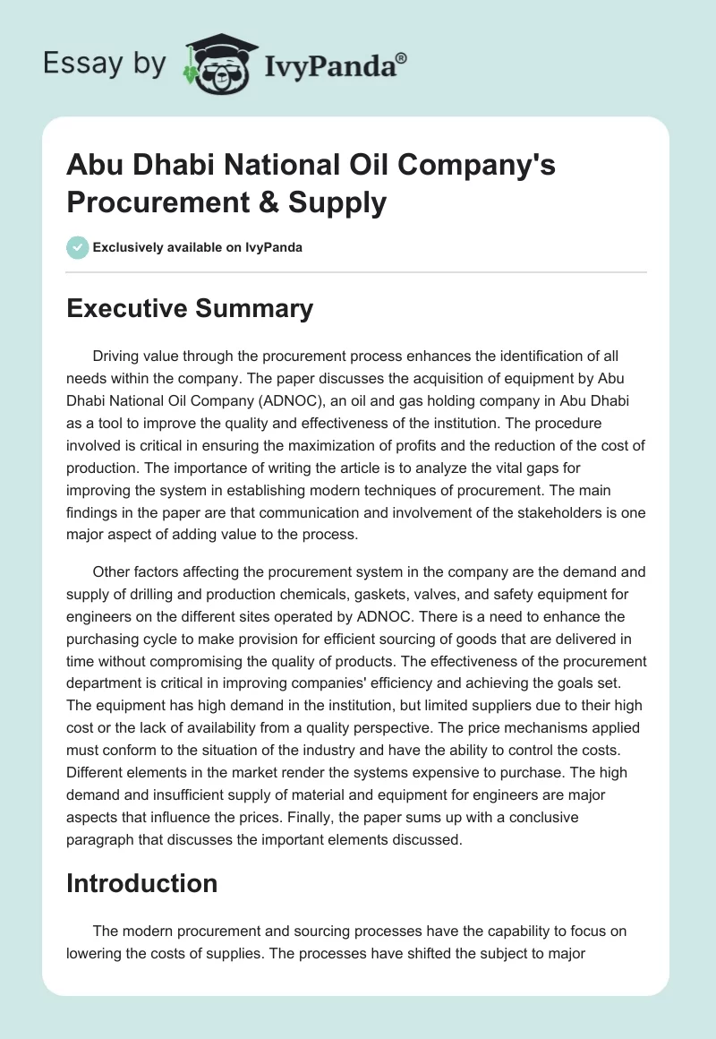 Abu Dhabi National Oil Company's Procurement & Supply. Page 1