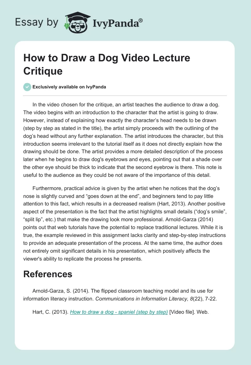 "How to Draw a Dog" Video Lecture Critique. Page 1