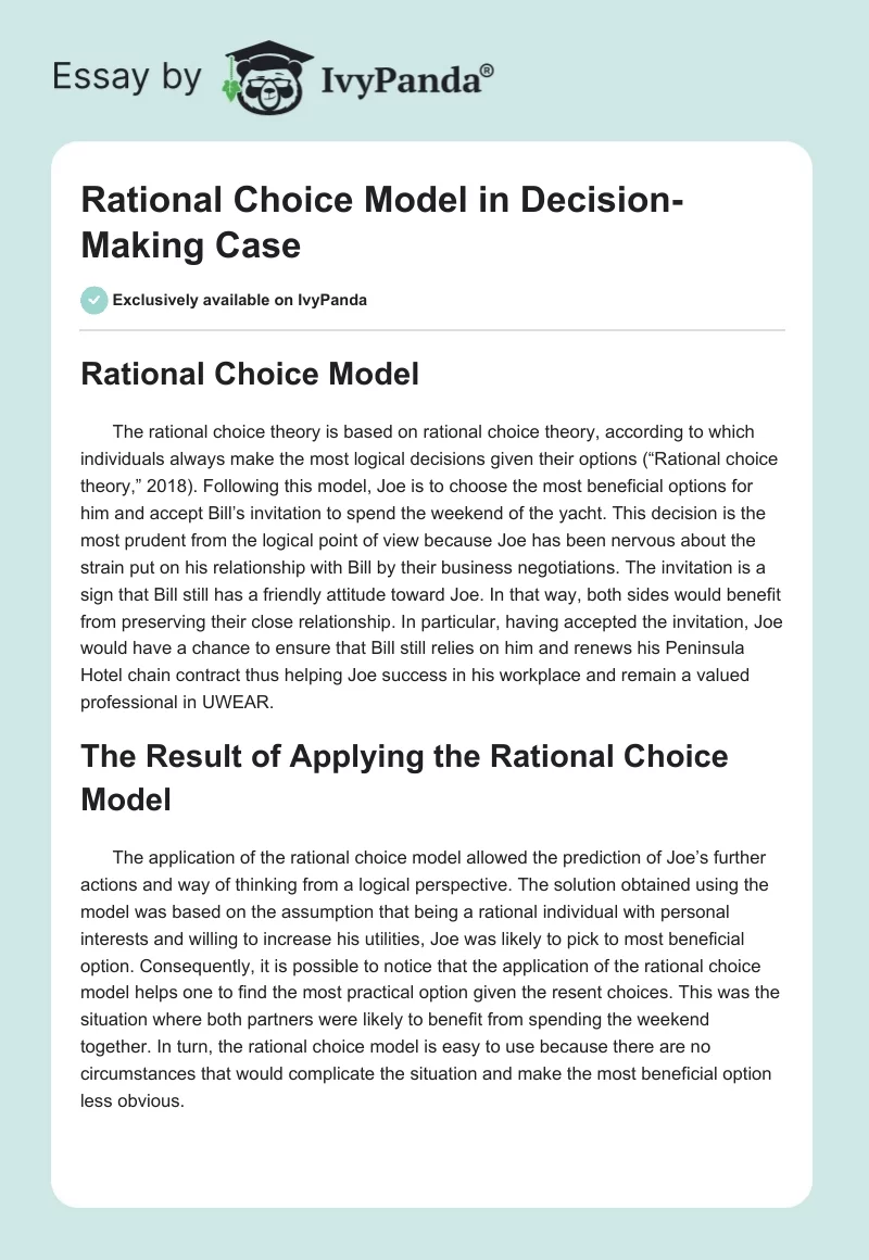 Rational Choice Model in Decision-Making Case. Page 1