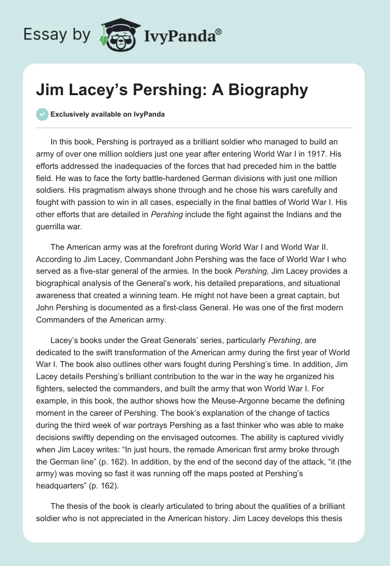Jim Lacey’s Pershing: A Biography. Page 1