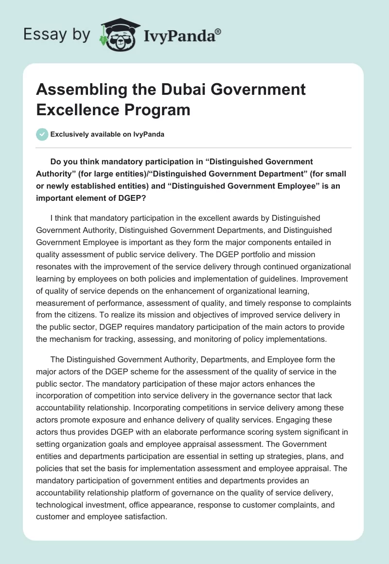 Assembling the Dubai Government Excellence Program. Page 1