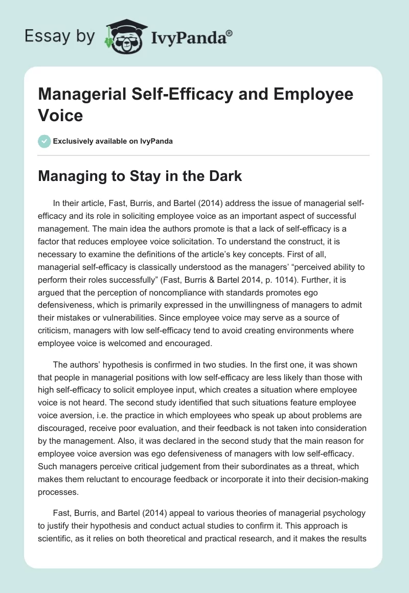 Managerial Self-Efficacy and Employee Voice. Page 1