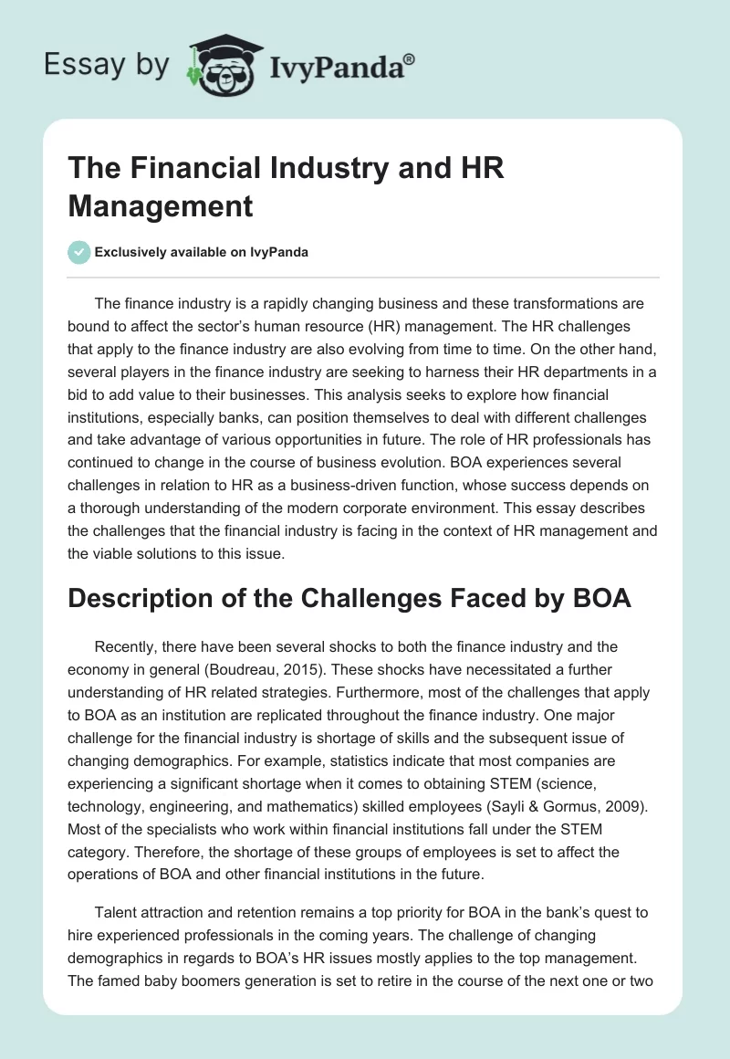The Financial Industry and HR Management. Page 1