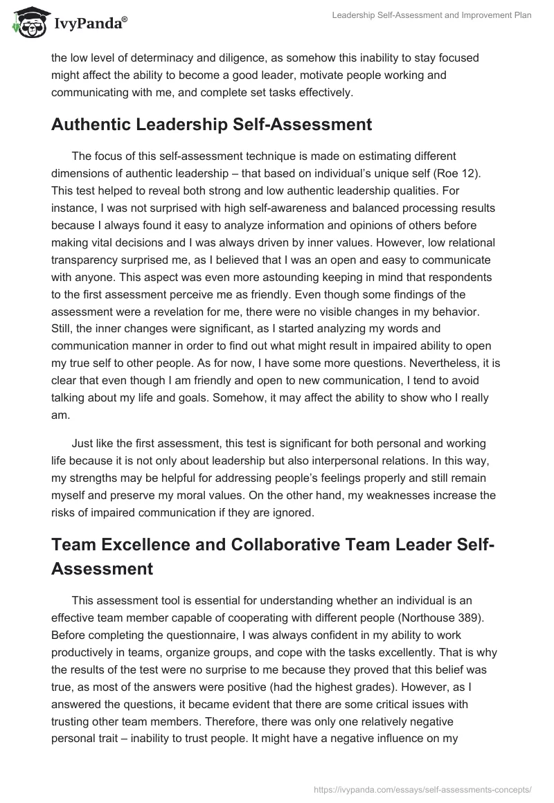 Leadership Self-Assessment and Improvement Plan. Page 2