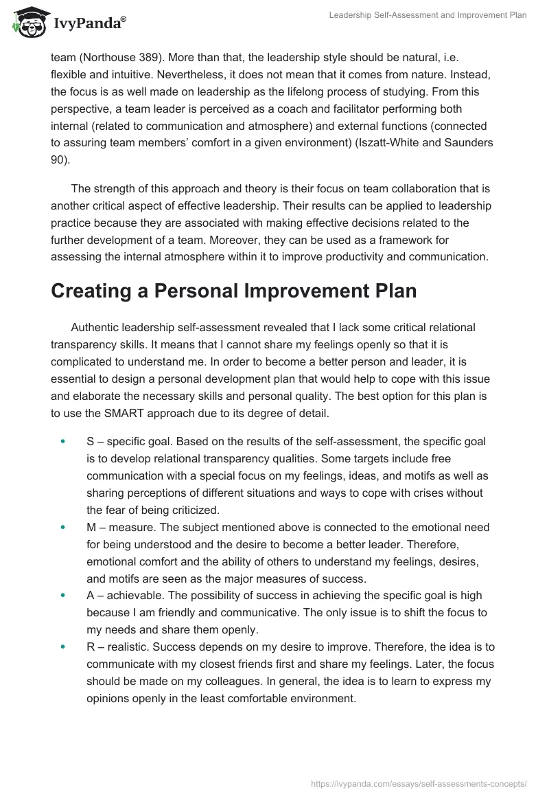 Leadership Self-Assessment and Improvement Plan. Page 5
