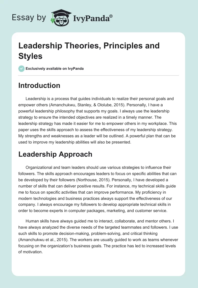 Leadership Theories, Principles and Styles. Page 1