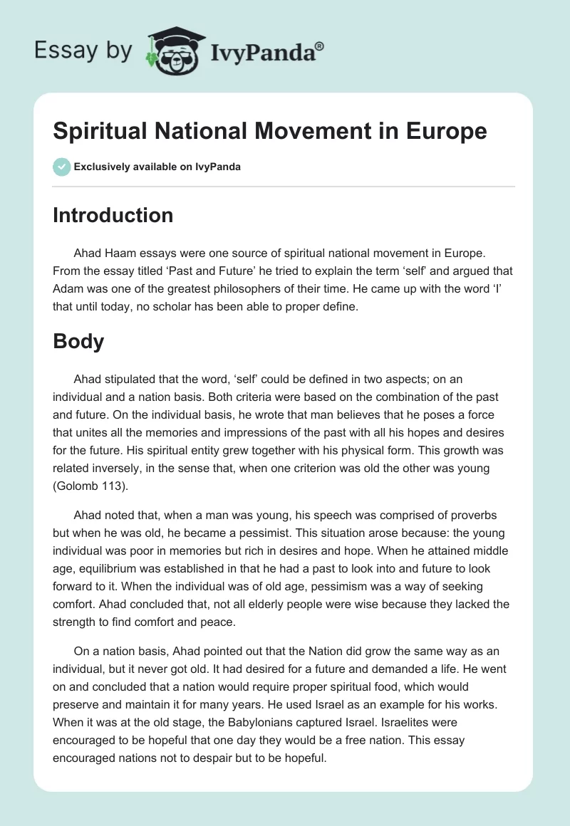 Spiritual National Movement in Europe. Page 1