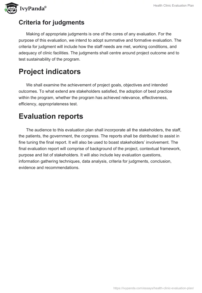 Health Clinic Evaluation Plan. Page 3