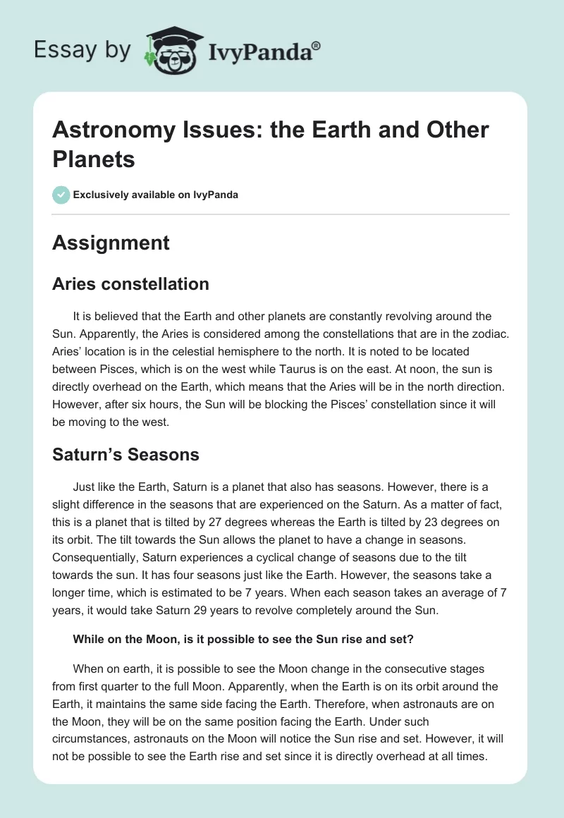 Astronomy Issues: the Earth and Other Planets. Page 1