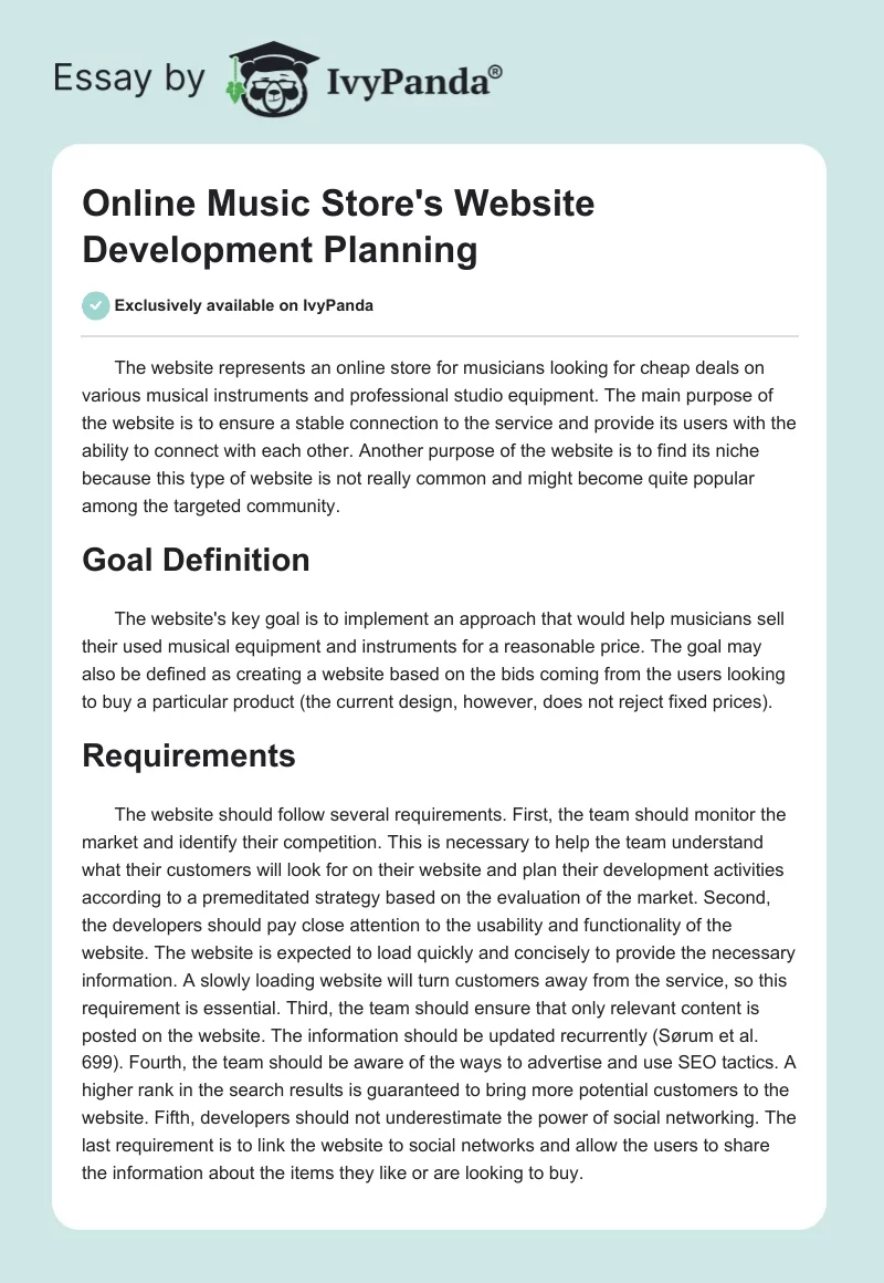 Online Music Store's Website Development Planning. Page 1
