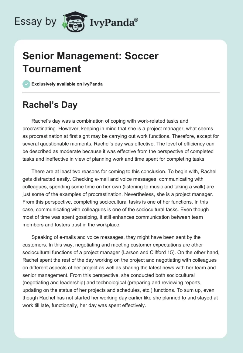 Senior Management: Soccer Tournament. Page 1