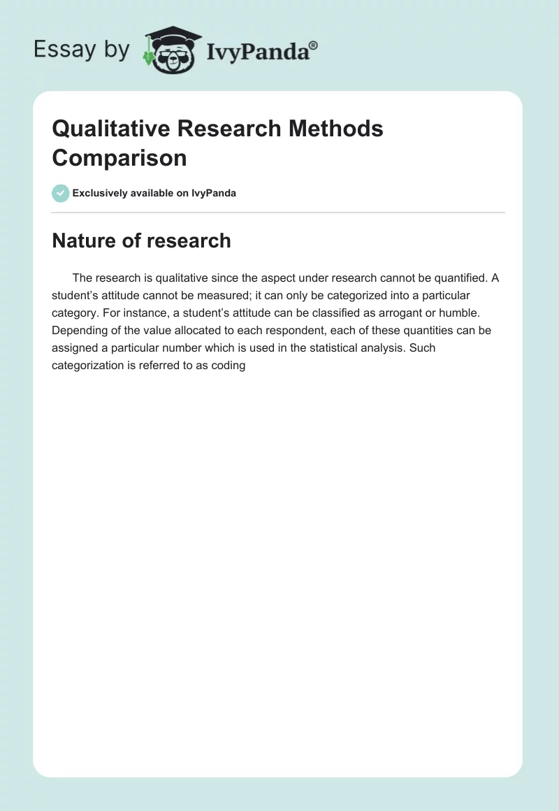 Qualitative Research Methods Comparison. Page 1