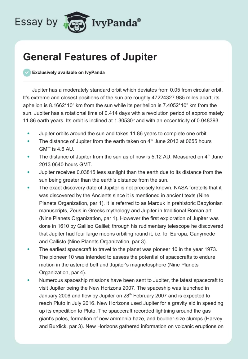General Features of Jupiter. Page 1