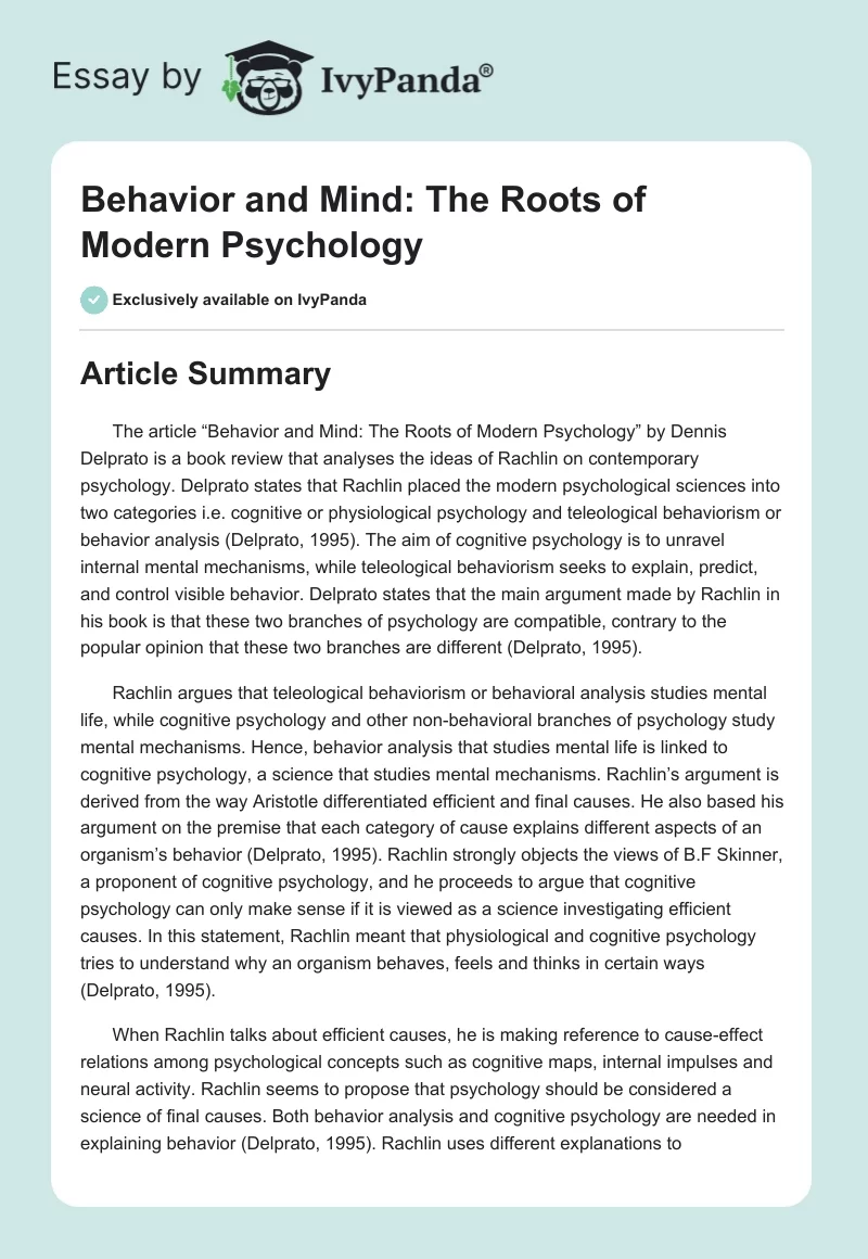 Behavior and Mind: The Roots of Modern Psychology. Page 1