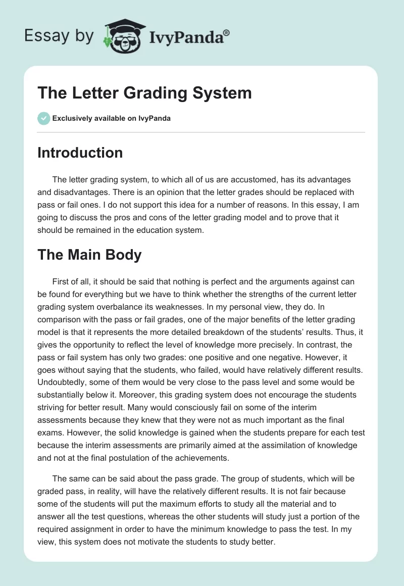 The Letter Grading System. Page 1