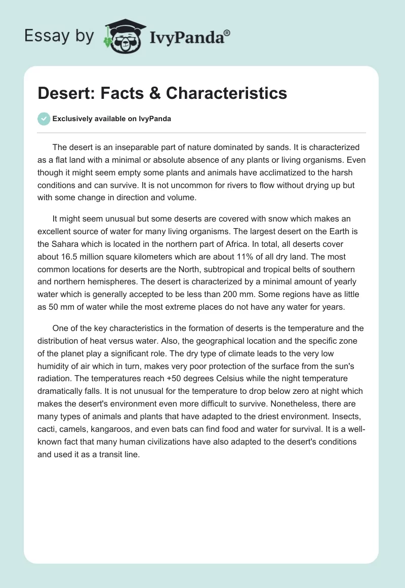 Desert: Facts & Characteristics. Page 1