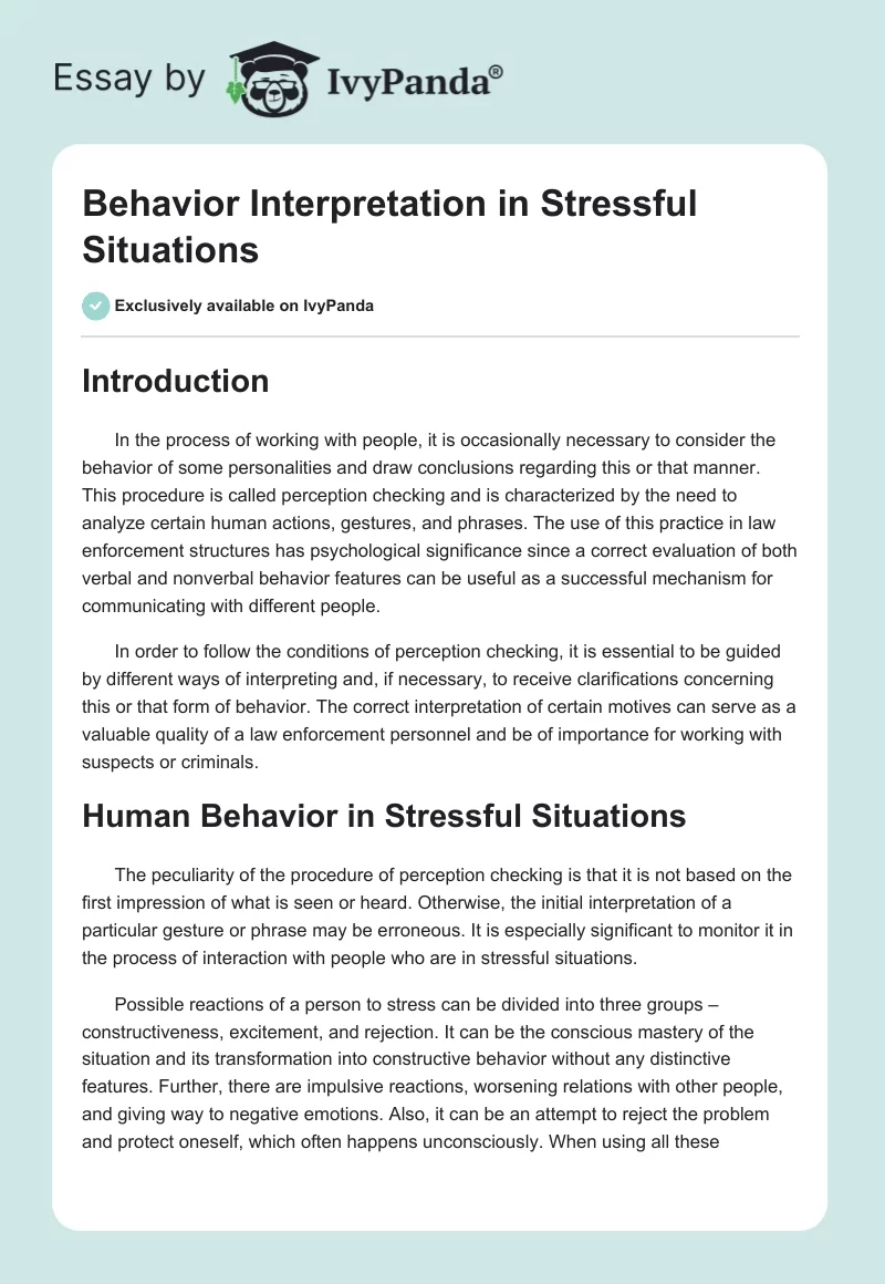 Behavior Interpretation in Stressful Situations. Page 1