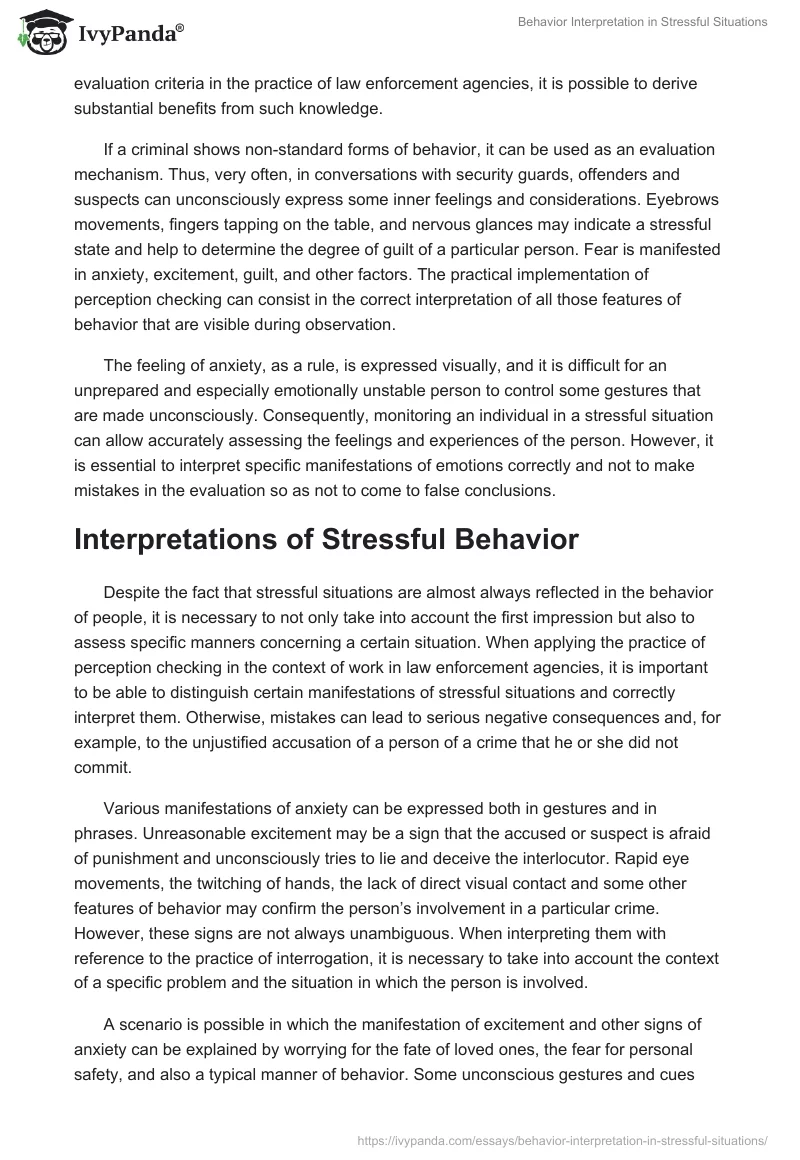 Behavior Interpretation in Stressful Situations. Page 2