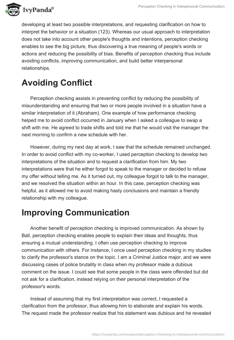 Perception Checking in Interpersonal Communication. Page 2