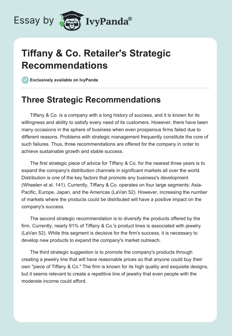 Tiffany & Co. Retailer's Strategic Recommendations. Page 1