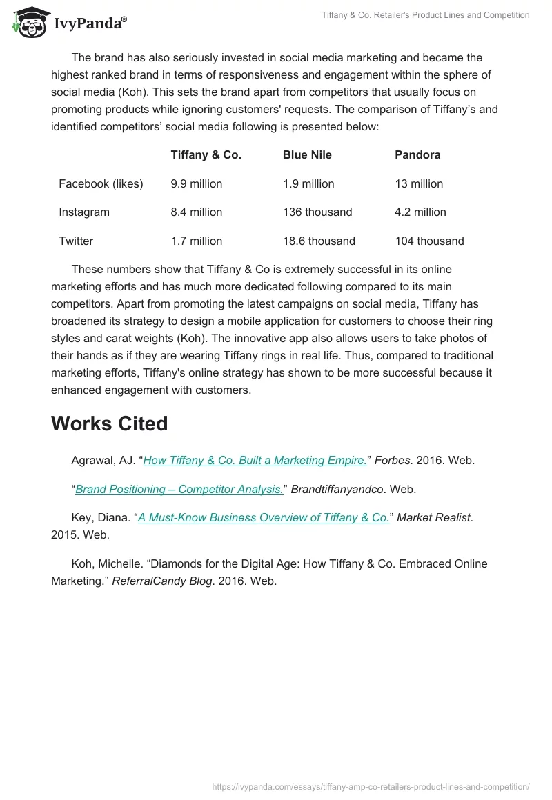 Tiffany & Co. Retailer's Product Lines and Competition. Page 3