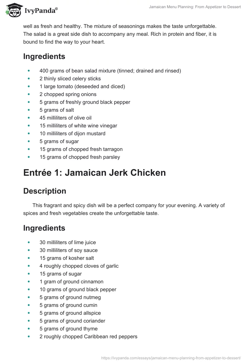 Jamaican Menu Planning: From Appetizer to Dessert. Page 2