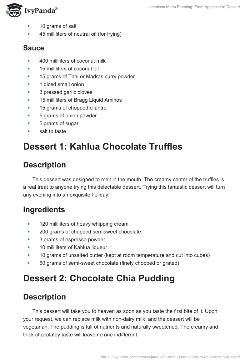 Jamaican Menu Planning: From Appetizer to Dessert. Page 4