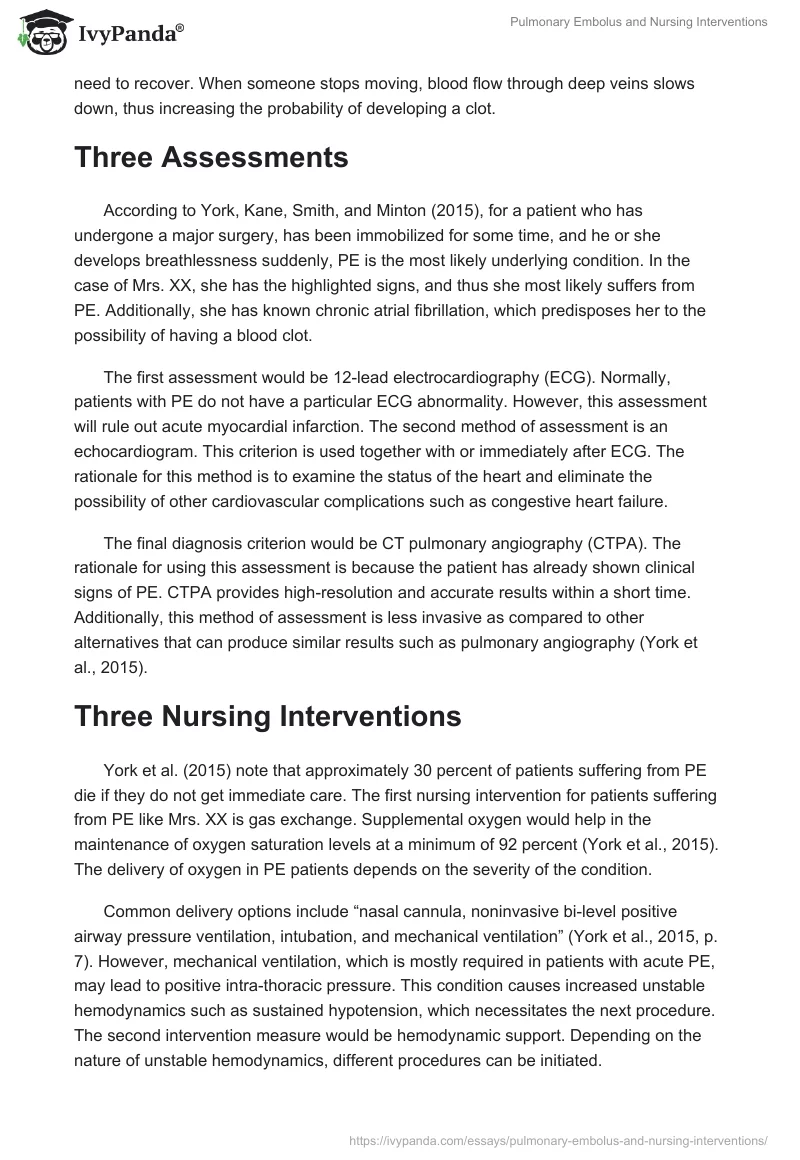 Pulmonary Embolus and Nursing Interventions. Page 2