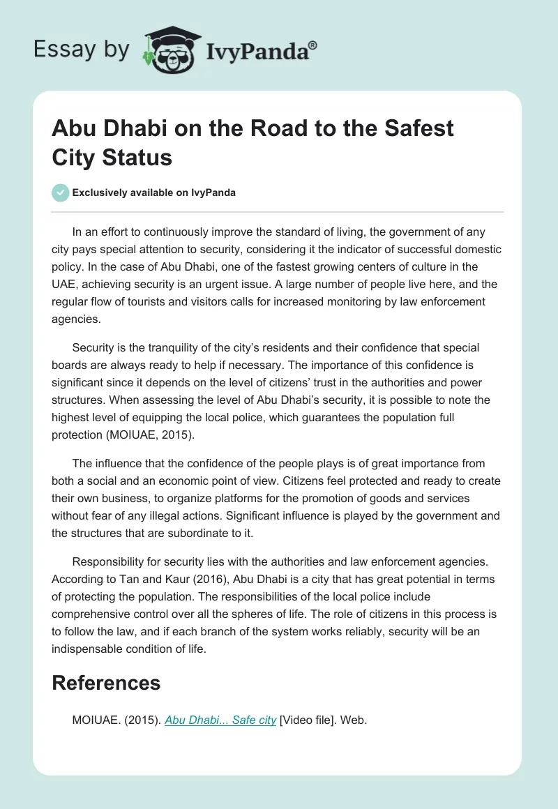 Abu Dhabi on the Road to the Safest City Status. Page 1