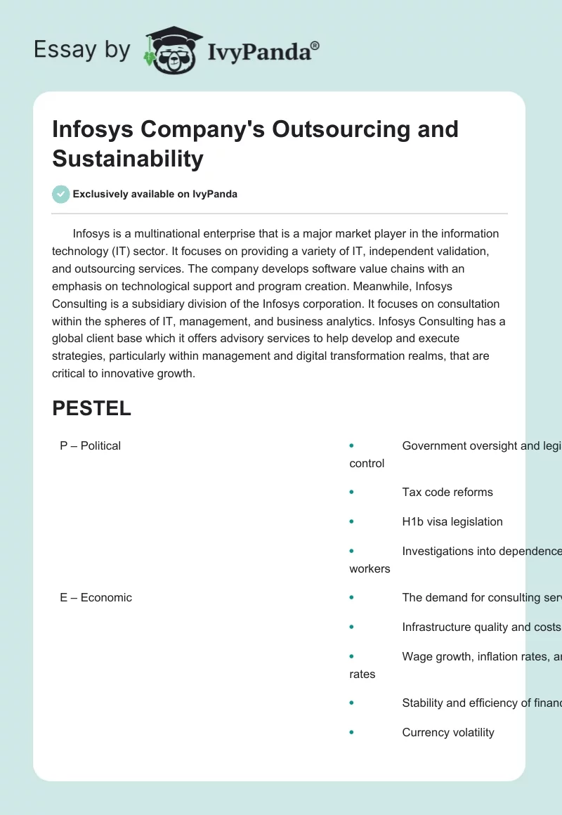 Infosys Company's Outsourcing and Sustainability. Page 1