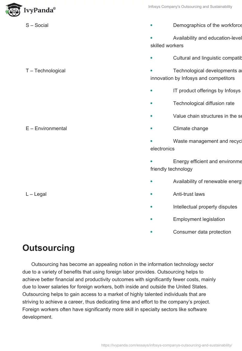 Infosys Company's Outsourcing and Sustainability. Page 2