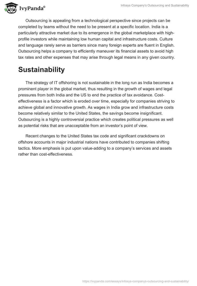 Infosys Company's Outsourcing and Sustainability. Page 3