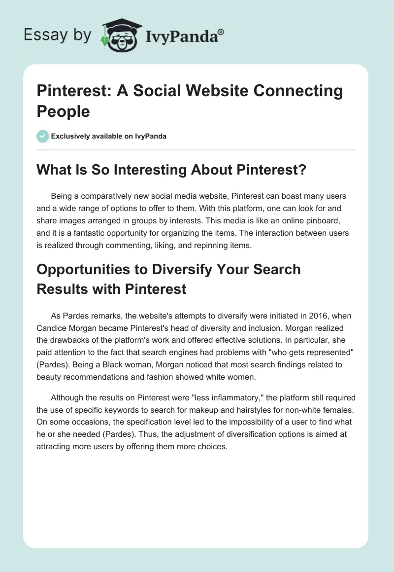 Pinterest: A Social Website Connecting People. Page 1