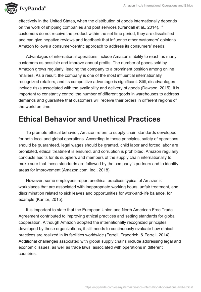 Amazon Inc.'s International Operations and Ethics. Page 2