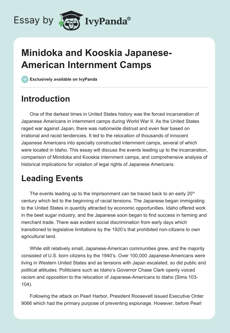 Minidoka and Kooskia Japanese-American Internment Camps. Page 1