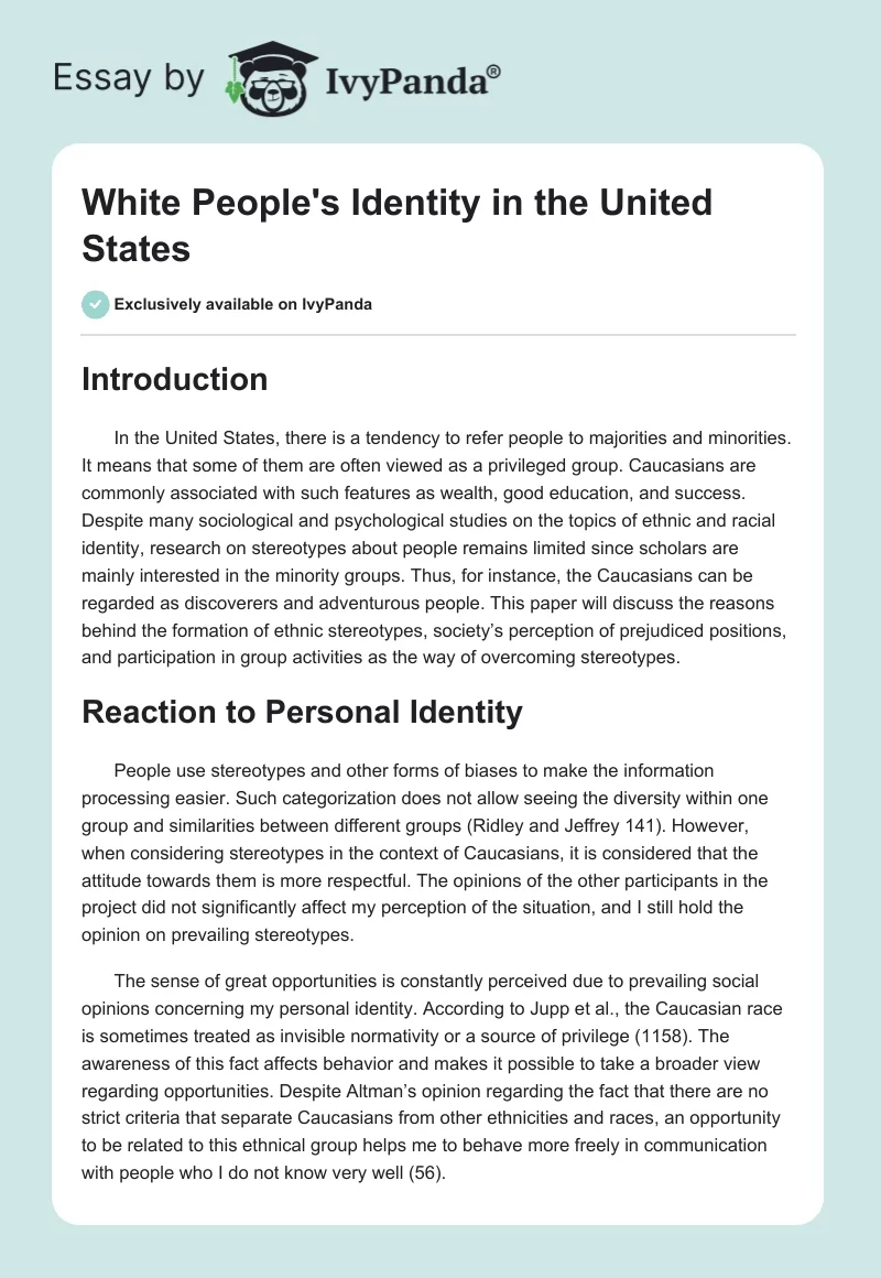 White People's Identity in the United States. Page 1