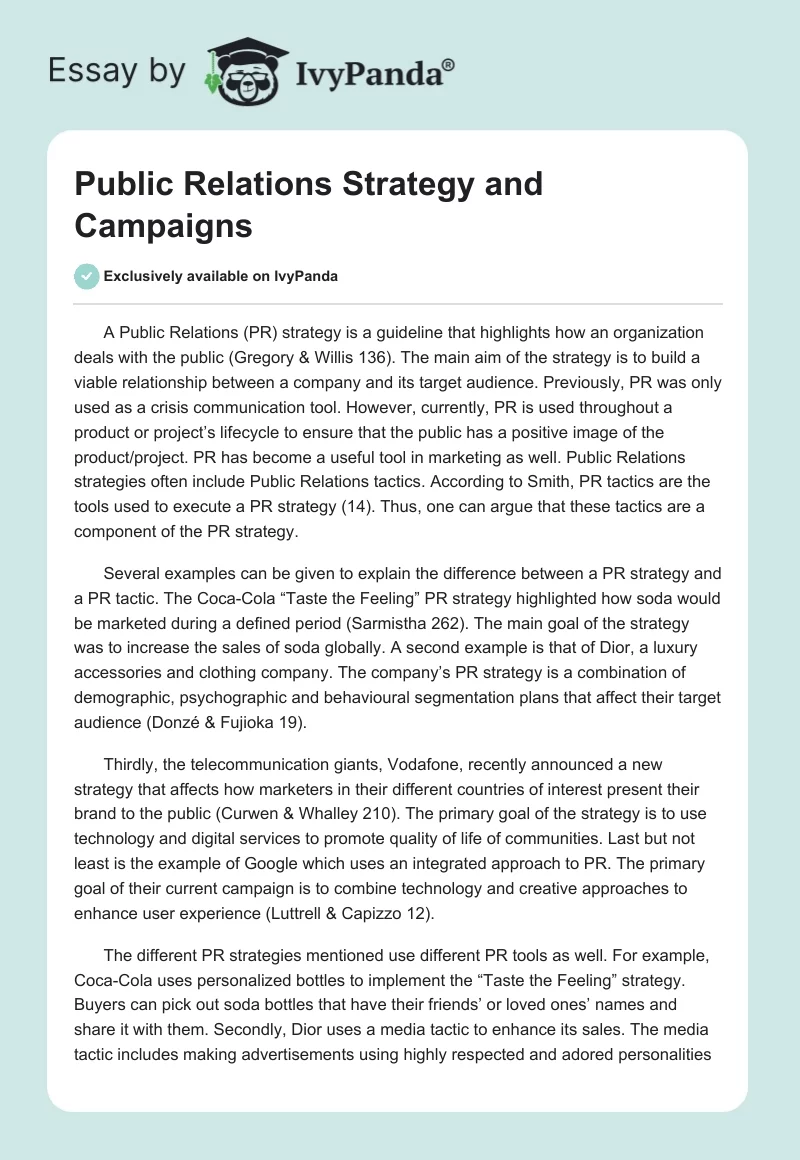 Public Relations Strategy and Campaigns. Page 1